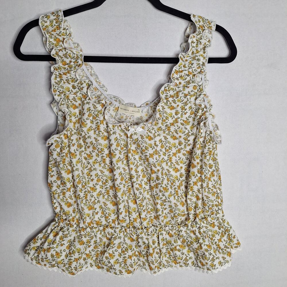Prairie Style Ruffled Tank Sz XL Yellow floral Cottagecore Western Cowgirl Retro